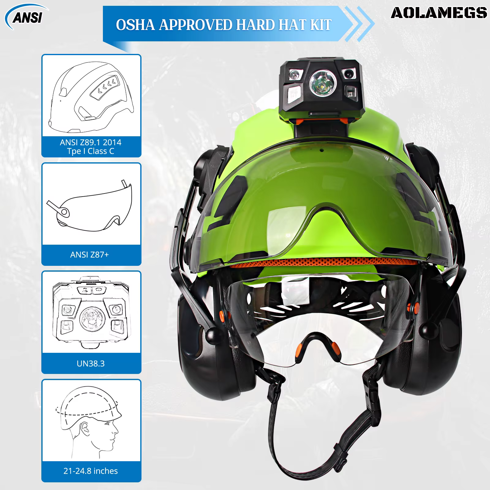 Casco de seguridad CE con gafas integradas, visera y orejeras - imagen 5