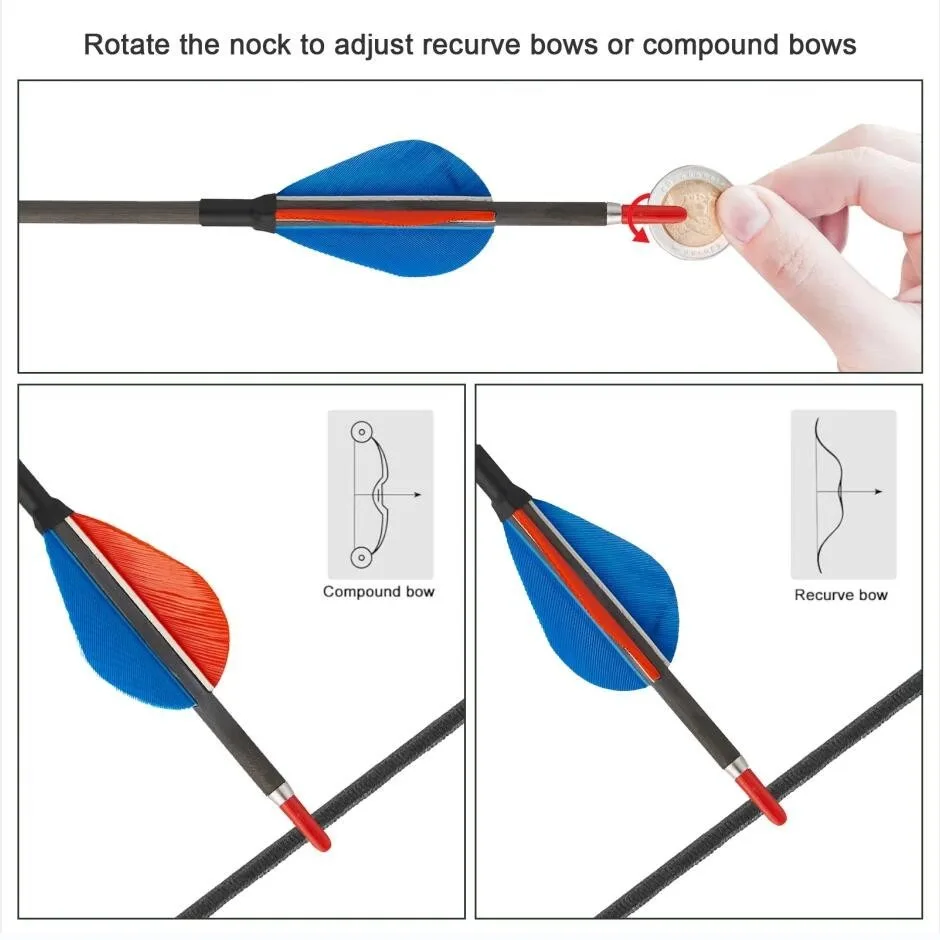 Flechas de carbono para arco compuesto y recurvo con plumas de pavo - imagen 2