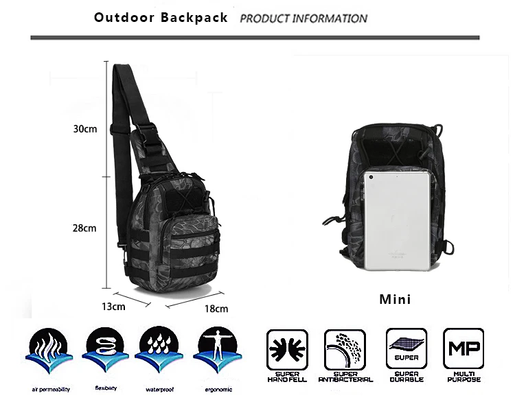 Bolsa táctica para el pecho en uso, estilo bandolera