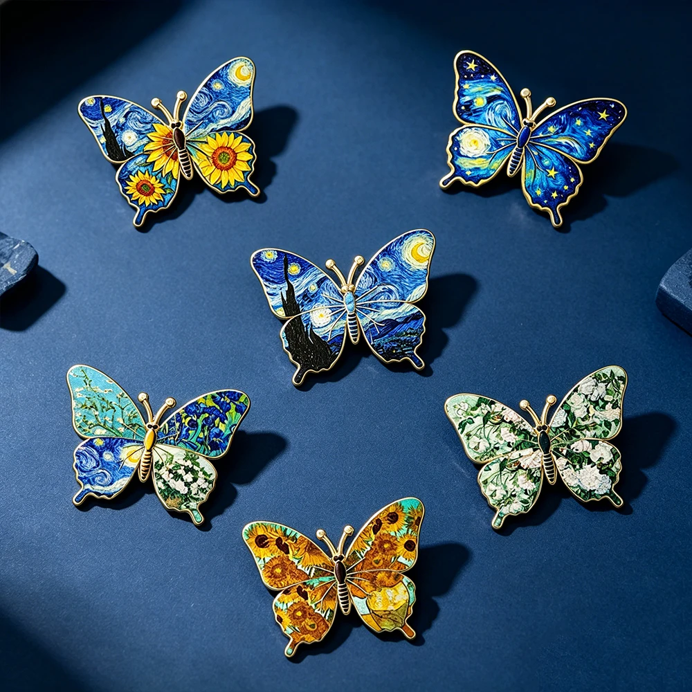 Broches Esmalte Van Gogh – Mariposa y Girasol para Chaquetas - imagen 4