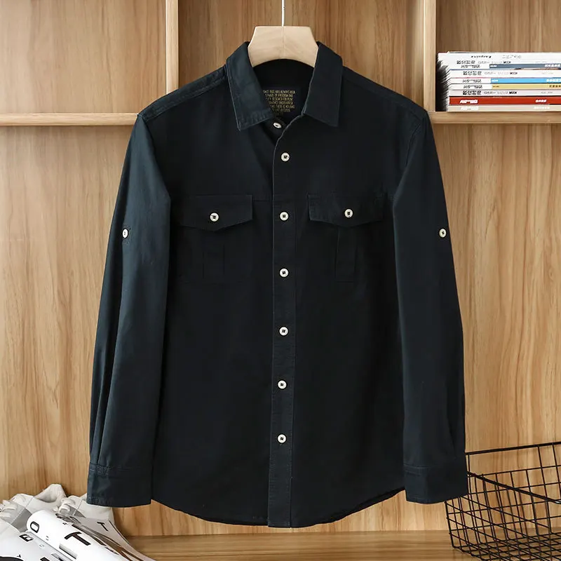 Camisa táctica de manga larga algodón con bolsillos