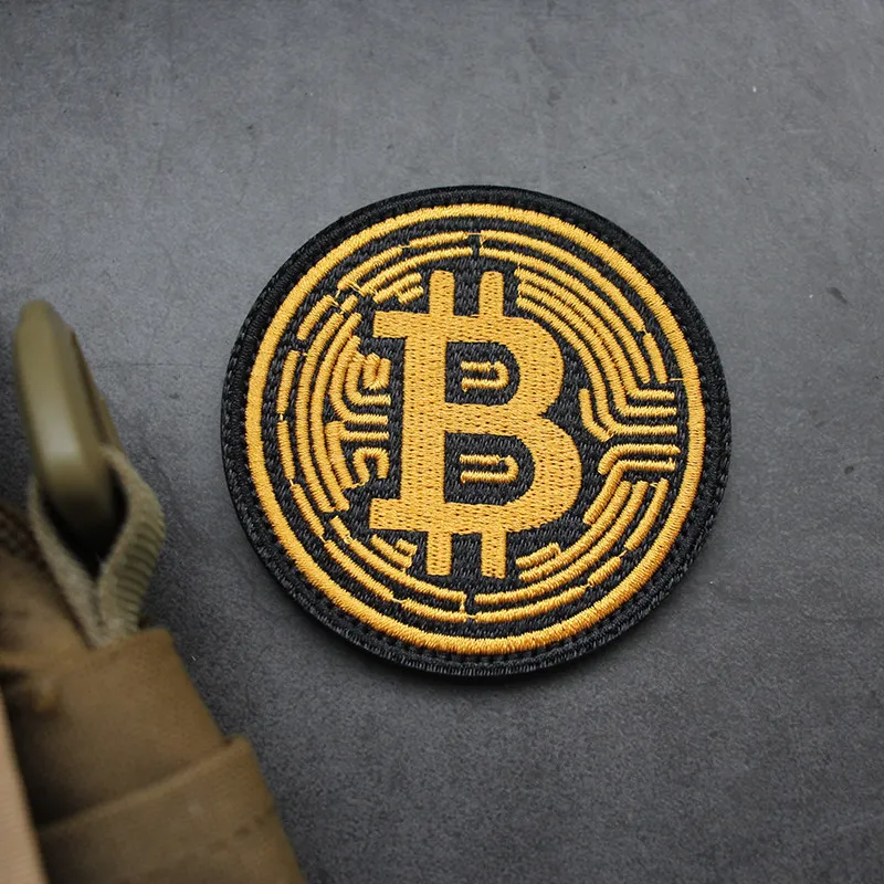 Parche bordado redondo emblema moneda dorada con velcro gancho-bucle - imagen 3