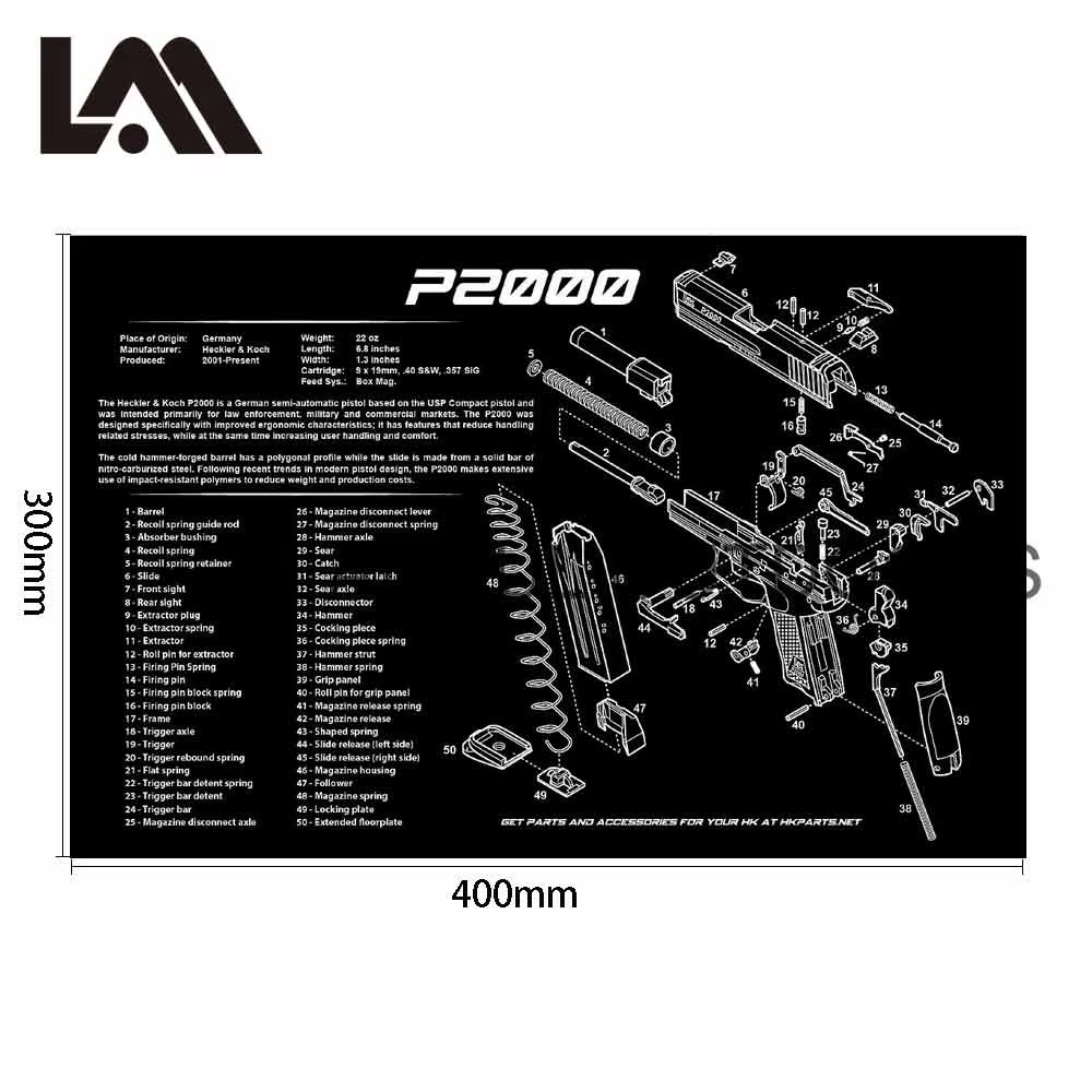 Alfombrilla de limpieza táctica pistola para Glock, HK y SIG