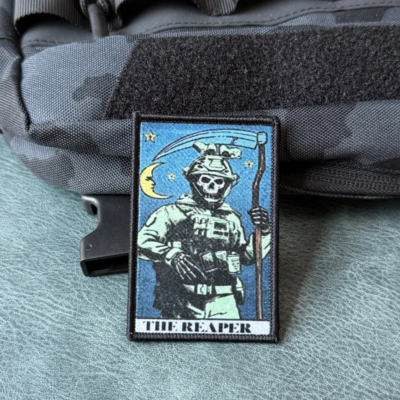 Ceñador parche táctico velcro con guadaña y tarot para mochila - imagen 5