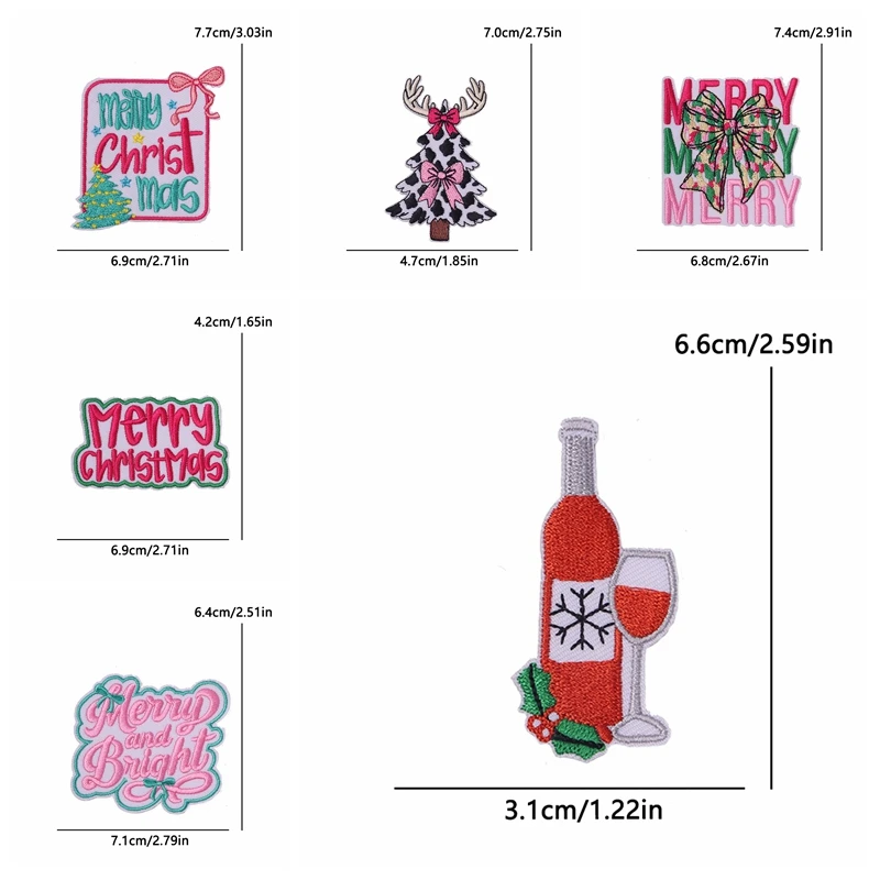 Parches termoadhesivos bordados letras Navidad lazo árbol para ropa - imagen 3