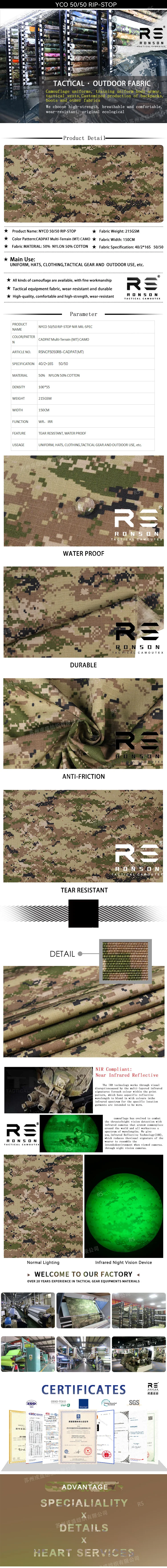Tela NYCO 50/50 rip-stop camuflaje canadiense multiterrén, 50% nailon y 50% algodón