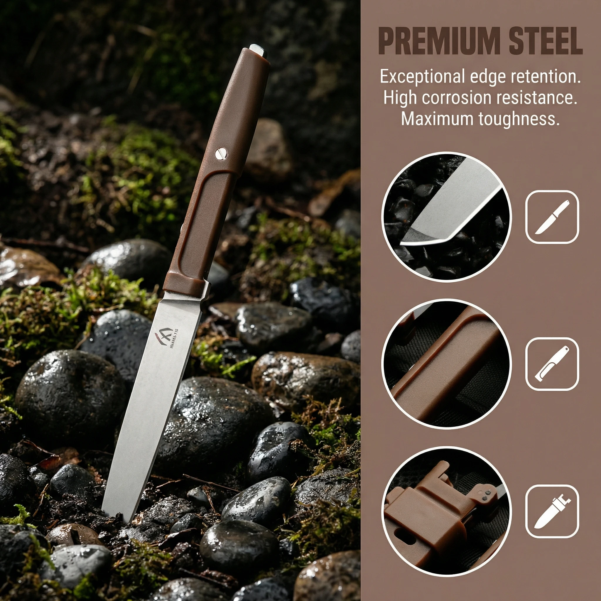 Cuchillo fijo táctico con mango G10 y funda para al aire libre - imagen 3