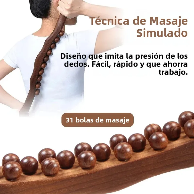 Barra masaje madera drenaje linfático alivio cervical y lumbar - imagen 3