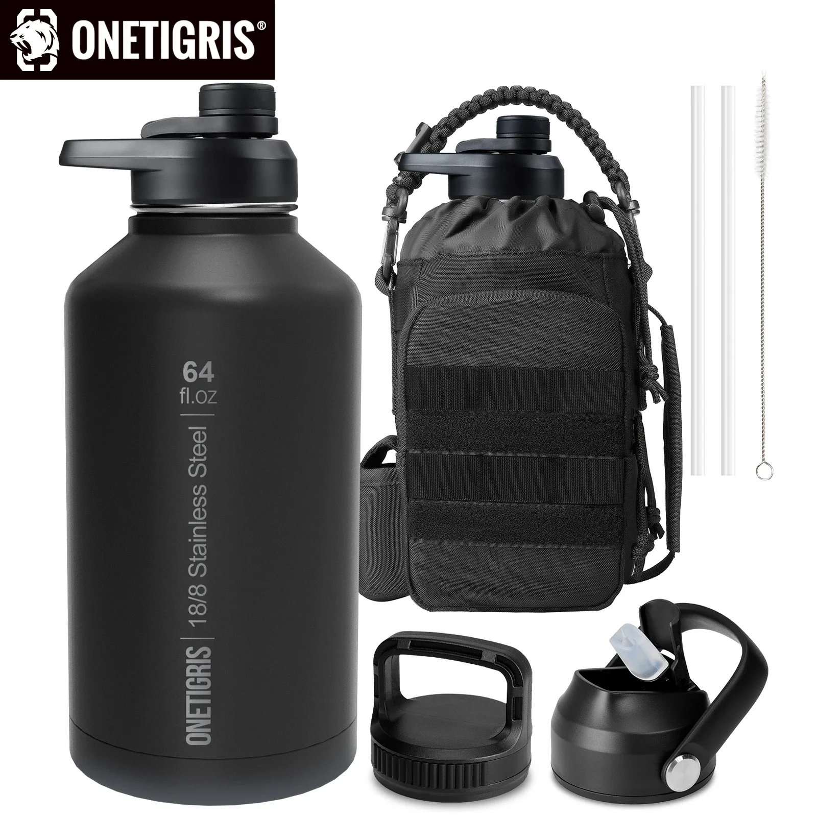 ONETIGRIS Botella de agua táctica acero inoxidable con pajita