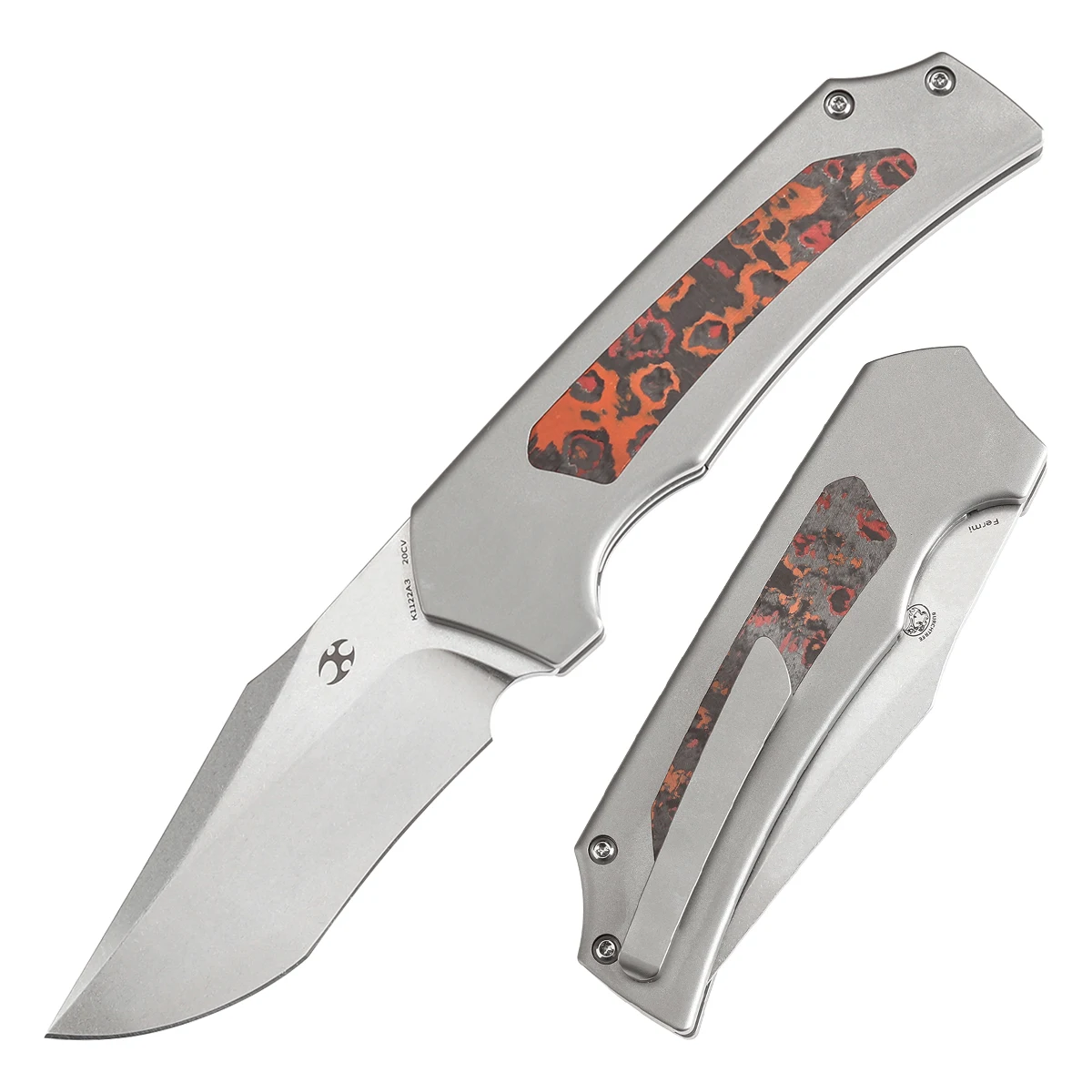 Cuchillo plegable Kansept Fermi - Hoja Damasco con mango micarta y Timascus - imagen 2