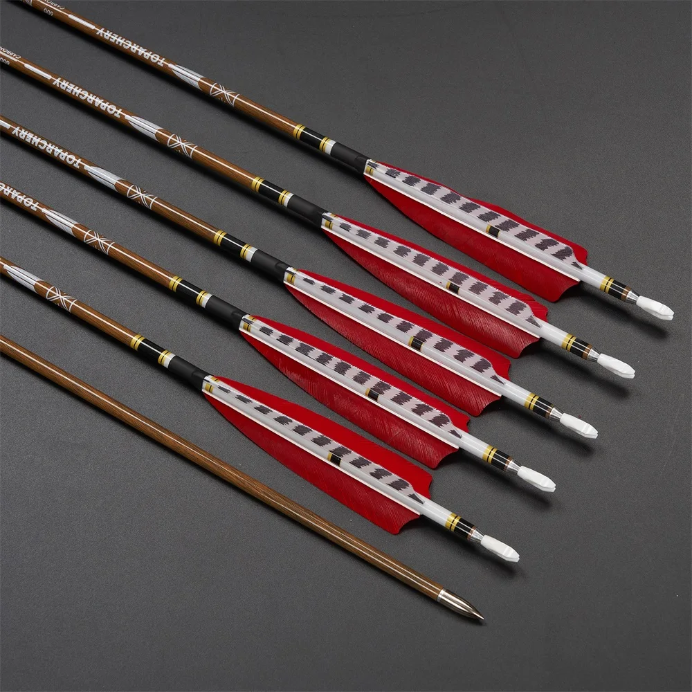 Toparchery Flechas de Carbono 32" – Plumas de Pavo, Spine 300-600 - imagen 2
