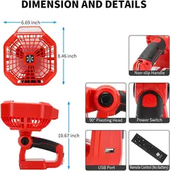 Ventilador de mano USB-A con LED para baterías Makita Bosch DeWalt