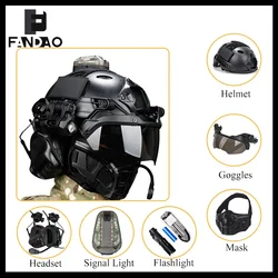 Casco táctico Airsoft con protección facial completa y auriculares