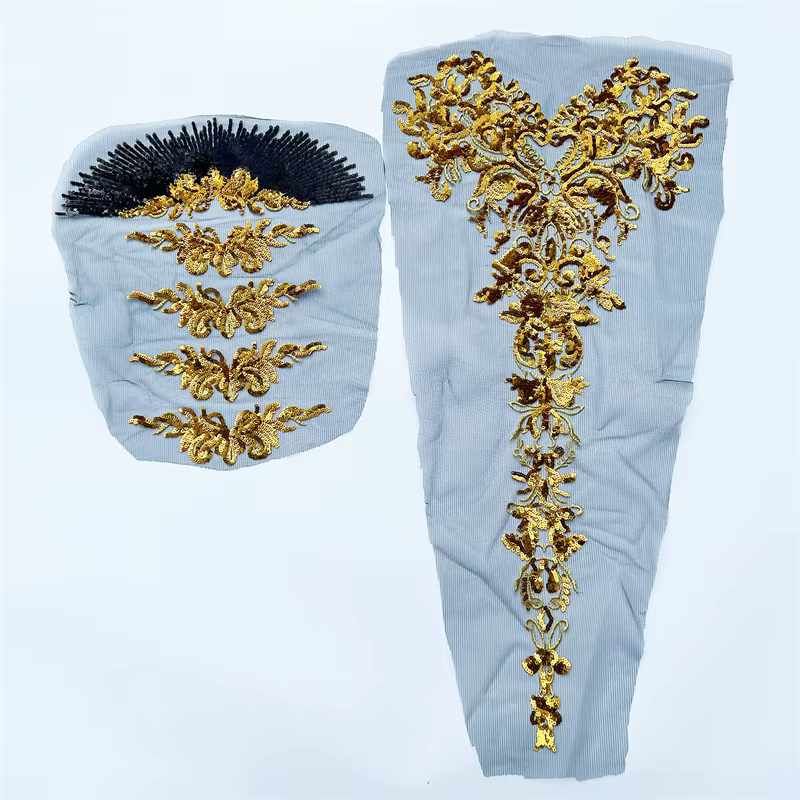 Apliques florales lentejuelas doradas para vestidos de fiesta - imagen 2