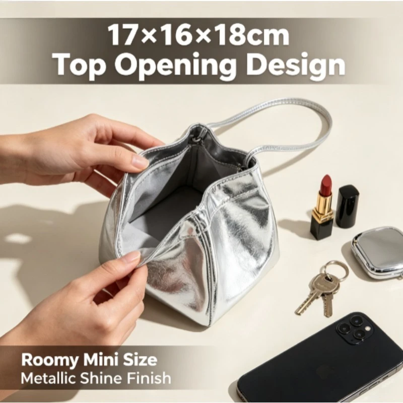 Bolso tote tipo cubo acabado espejo efecto concha para uso diario - imagen 5