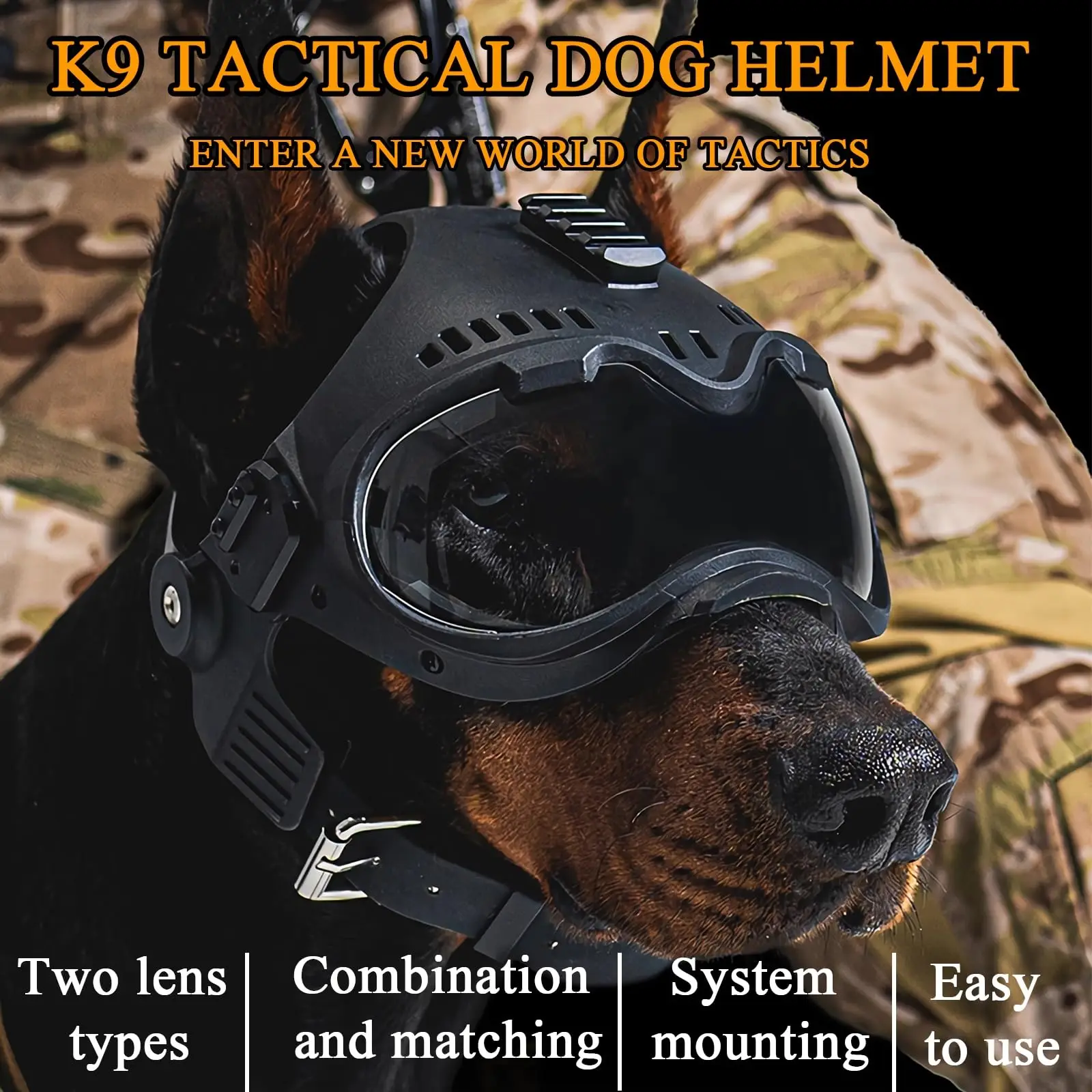 Casco táctico para perros ajustable con orejeras y gafas Malinois - imagen 5