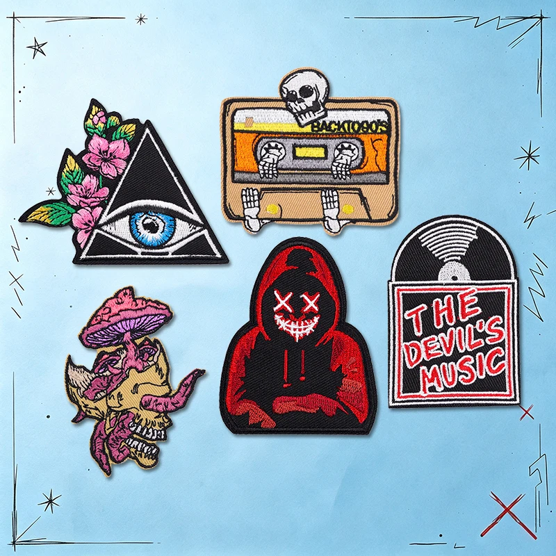 Parches termoadhesivos calaveras terror punk bordados para chaquetas - imagen 3