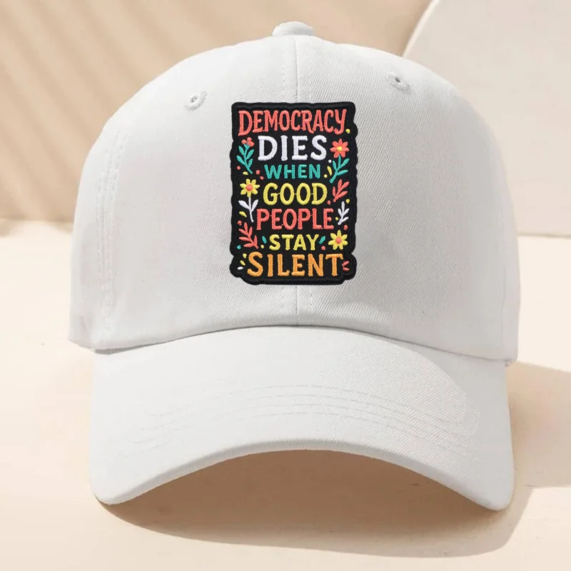 Parche bordado termoadhesivo frase democracia manualidades ropa y gorra - imagen 3