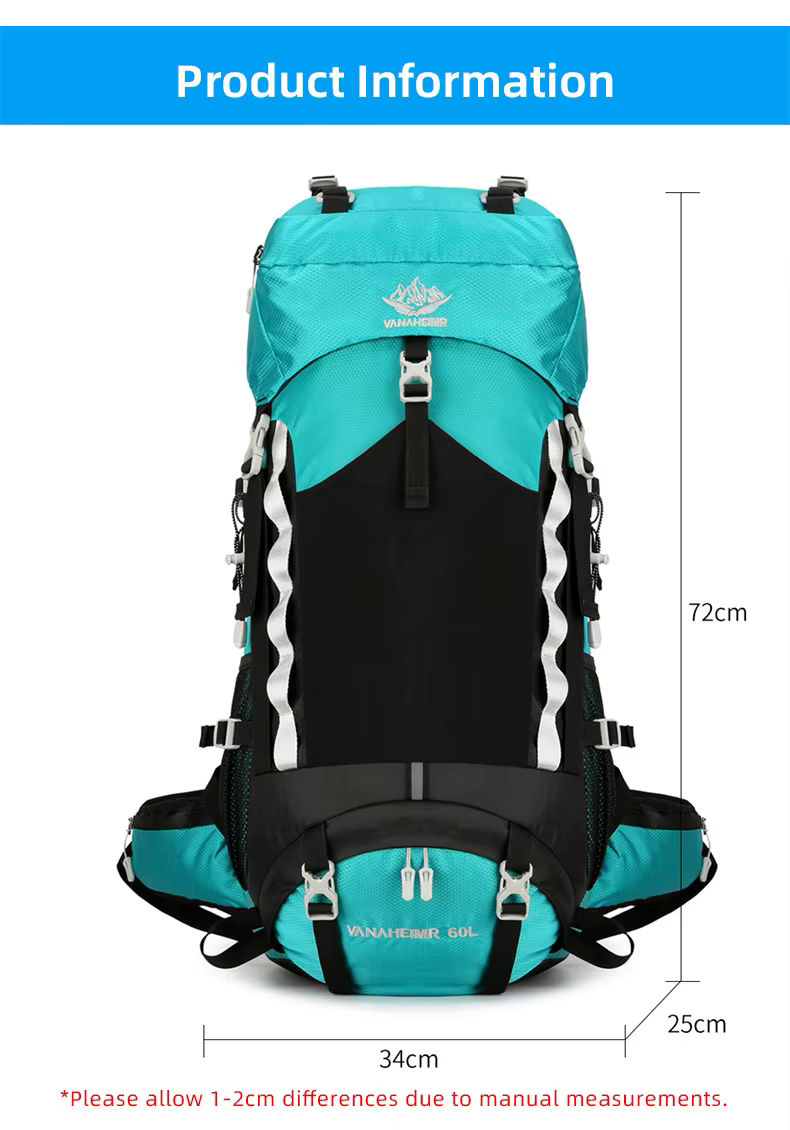 Mochila de viaje para acampar al aire libre vista frontal