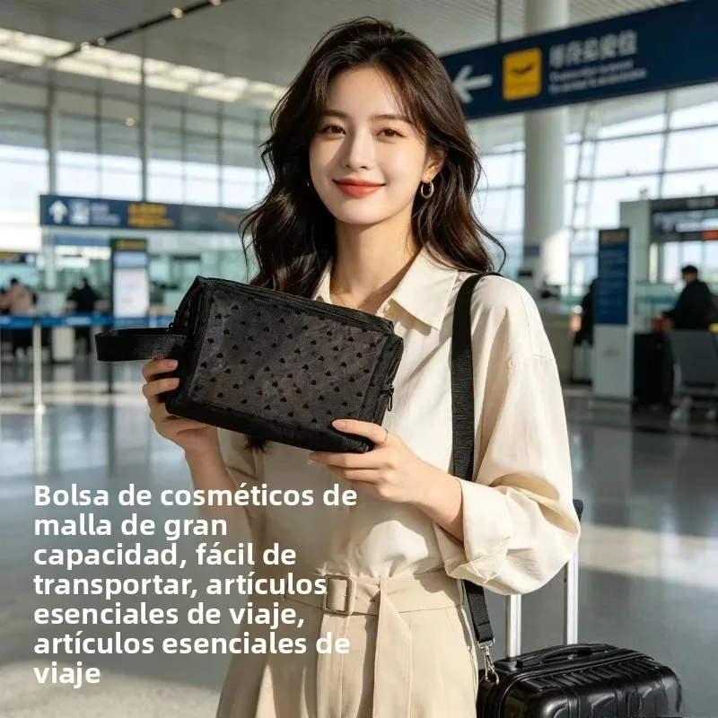 Bolsa de aseo compacta de malla gran capacidad para viaje