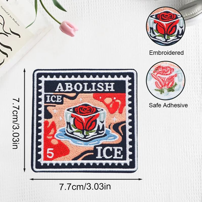 Abolish ICE Resist parche termoadhesivo bordado rosa para ropa - imagen 2