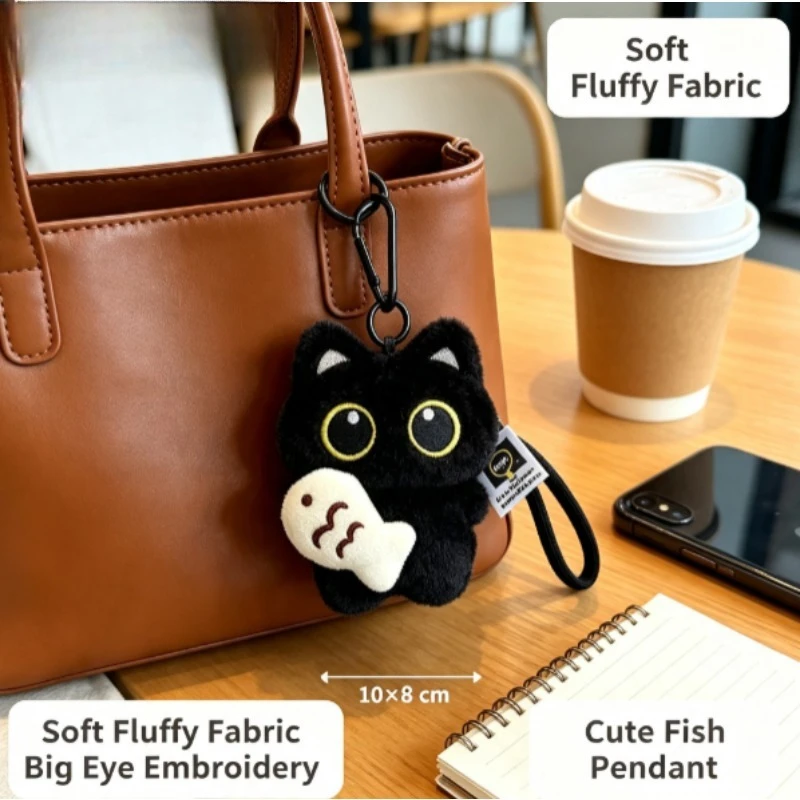 Llavero de peluche con gato negro, colgante kawaii para bolso - imagen 2