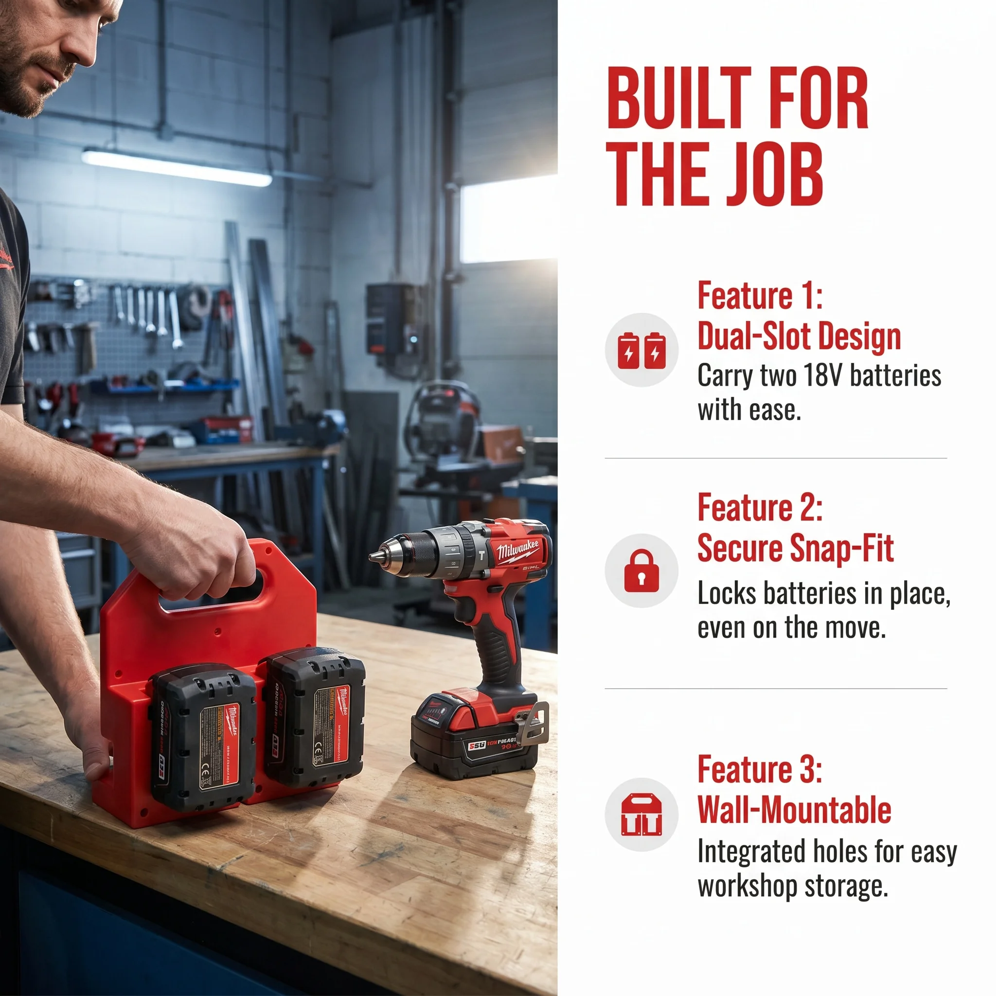 Estuche para baterías DeWalt Milwaukee Makita ABS con asa - imagen 4