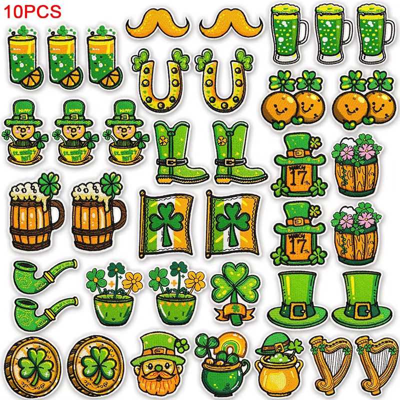 Parches bordados San Patricio con trébol y duende