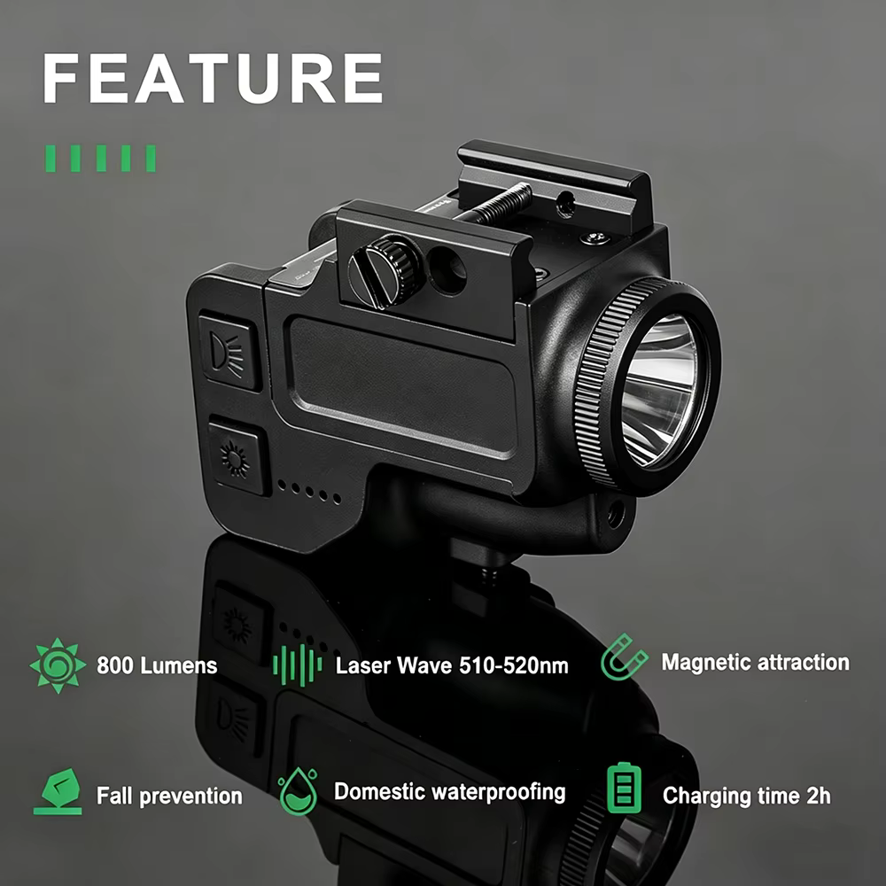 Linterna táctica para pistola con láser rojo/verde/azul recargable - imagen 2