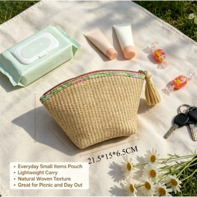 Bolso cosmético de tejido con cremallera, borla y portátil pastoral - imagen 2