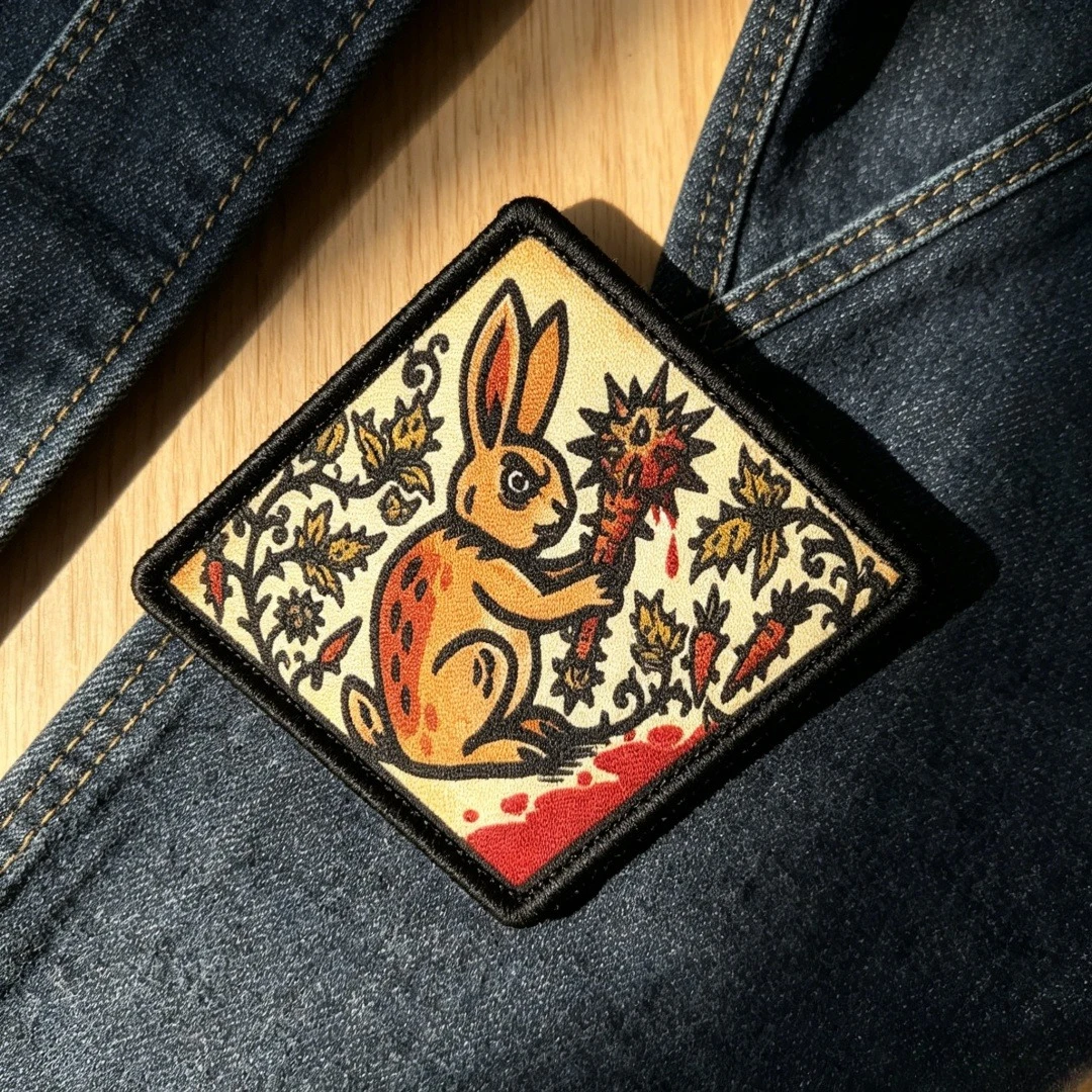 Parche bordado TAC MORALE conejo asesino – Insignia medieval con gancho y bucle - imagen 4