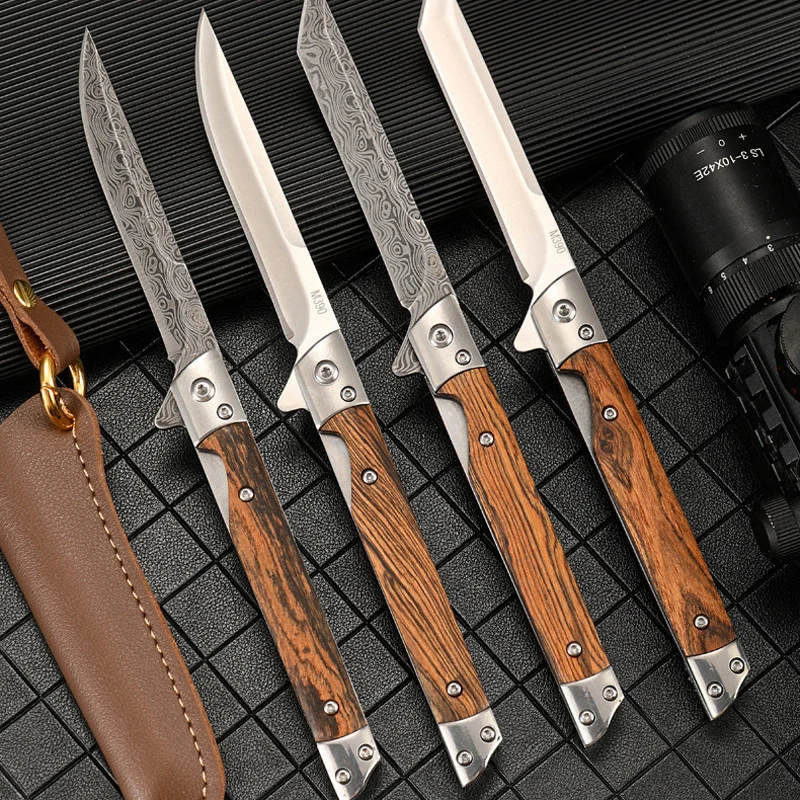 Cuchillo plegable damasco multiuso para acampar, apertura rápida - imagen 2