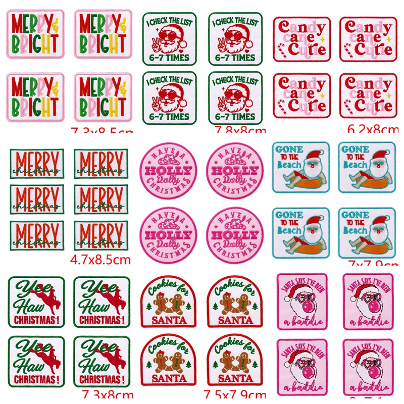 Parches bordados navideños con diseños de Papá Noel