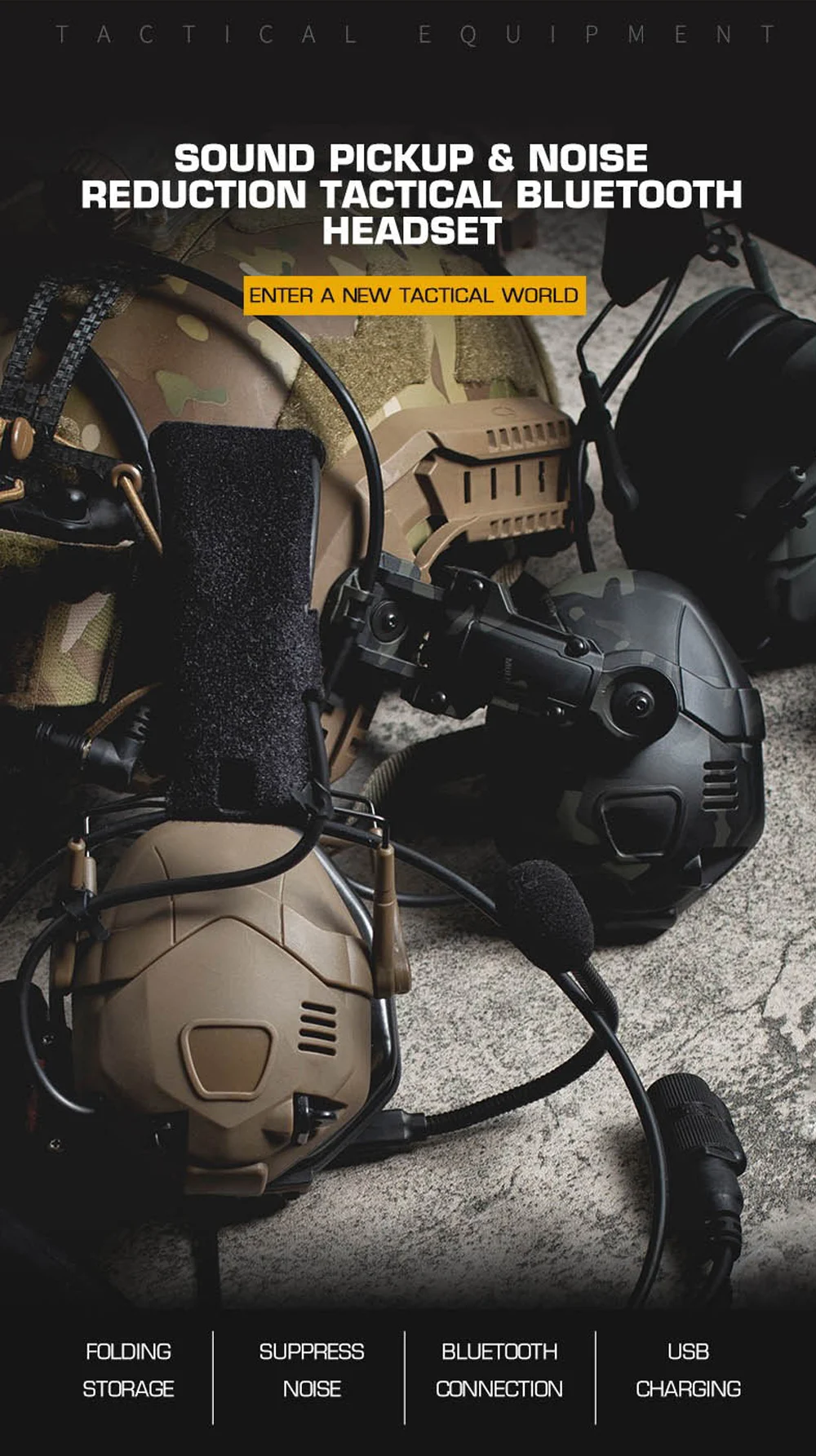 Auriculares tácticos tensdarcam vista frontal con protección auditiva