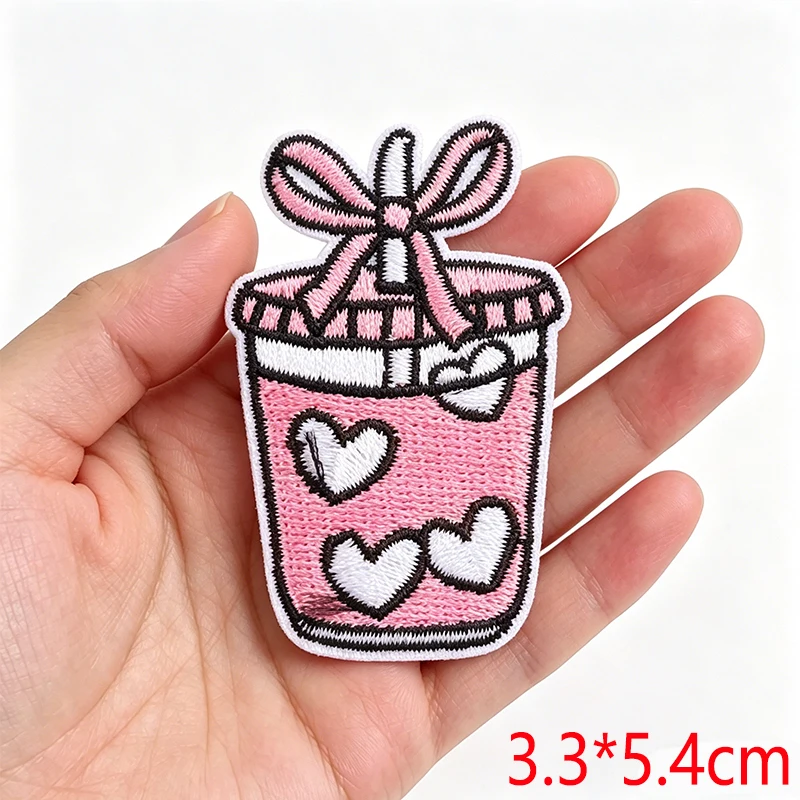 Parches termoadhesivos bordados corazón rosa lazo y labial para gorra - imagen 2