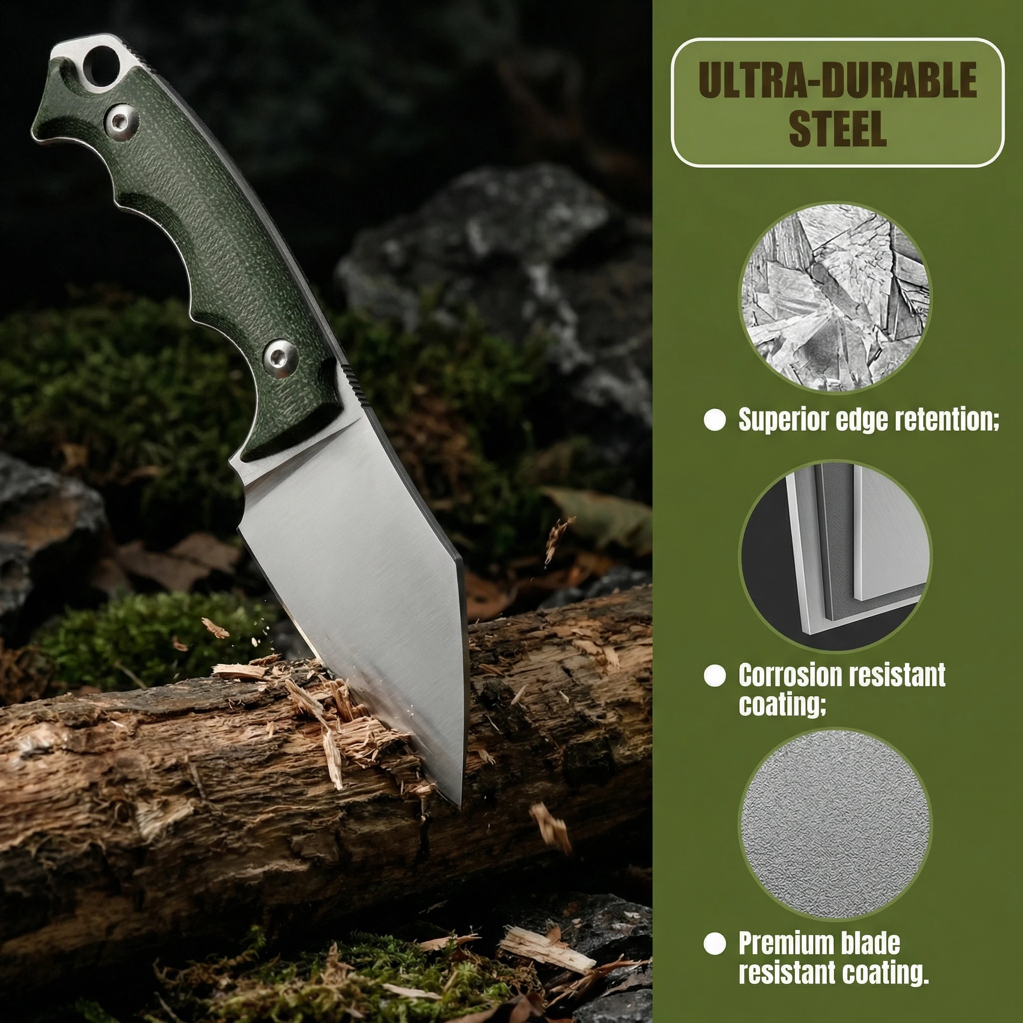 Cuchillo EDC para exteriores con mango G10 y funda duradera - imagen 2