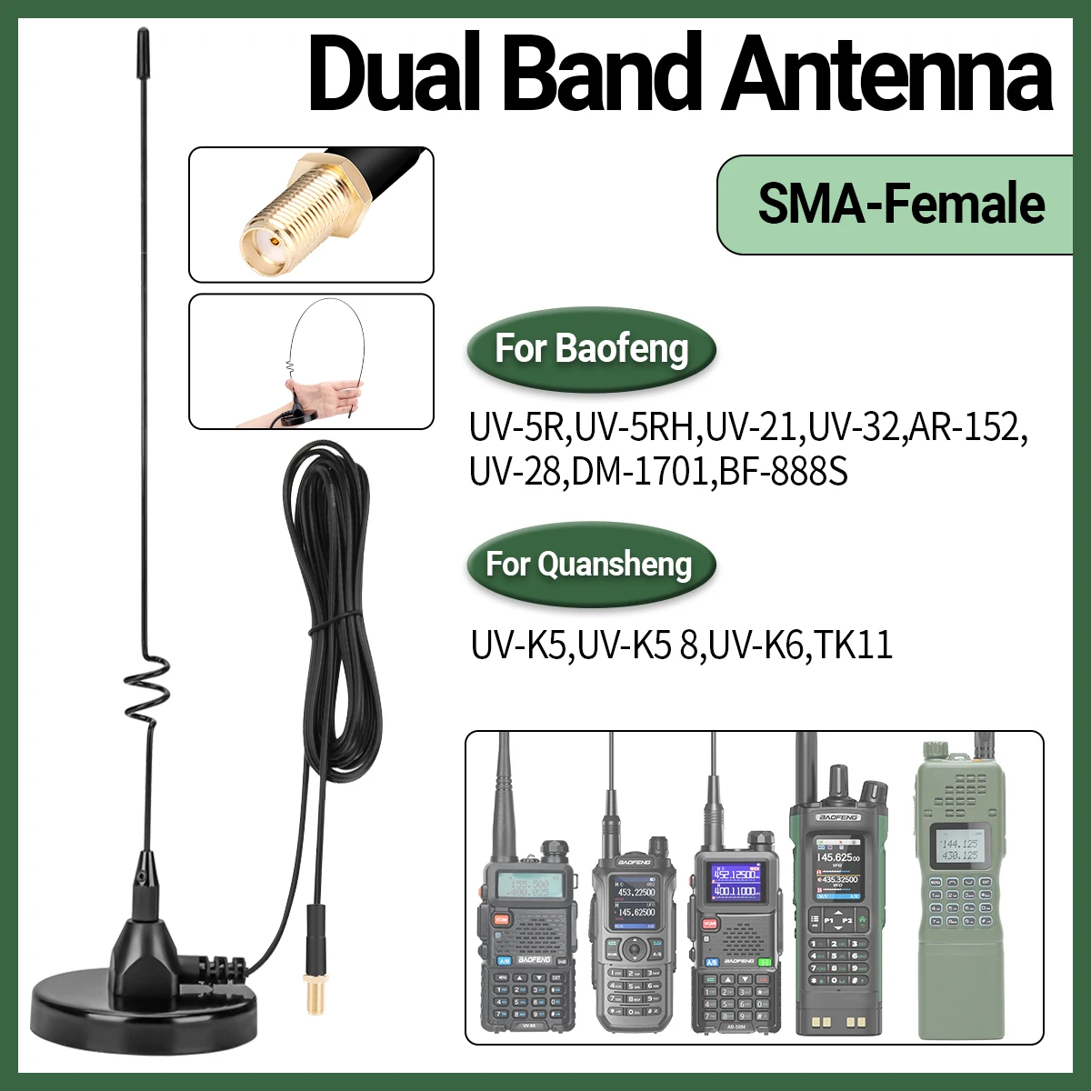 Antena ABBREE AD-109 magnética VHF UHF SMA-hembra para Baofeng - imagen 3