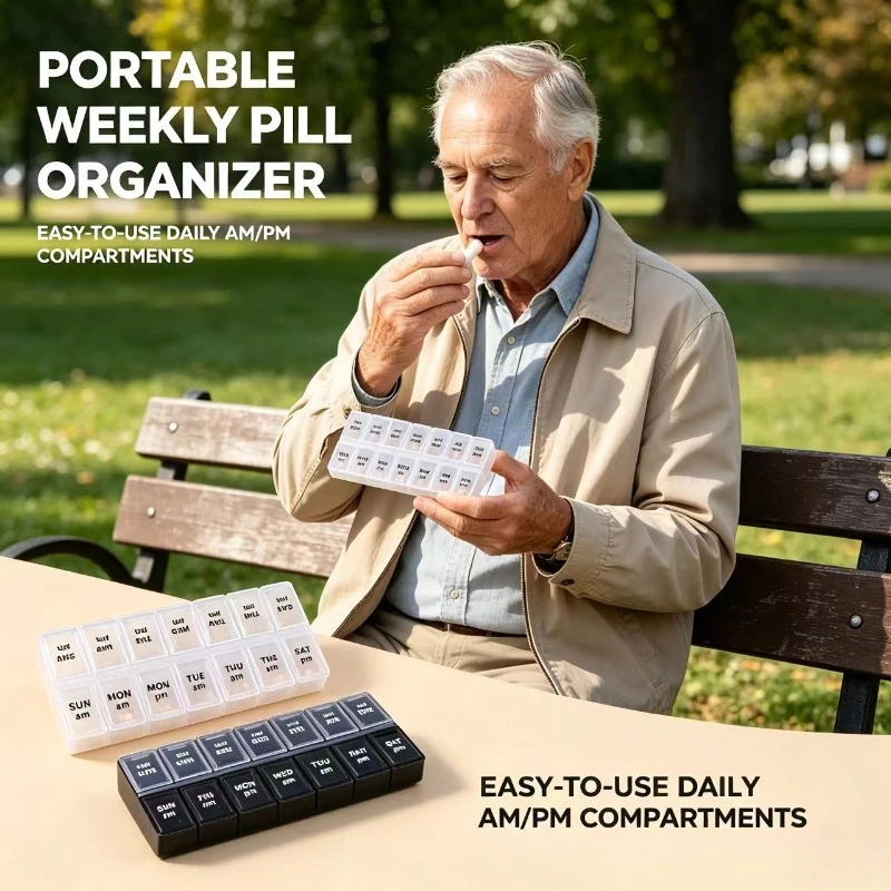 Pastillero portátil Braille mañana y noche, caja de medicamentos - imagen 3