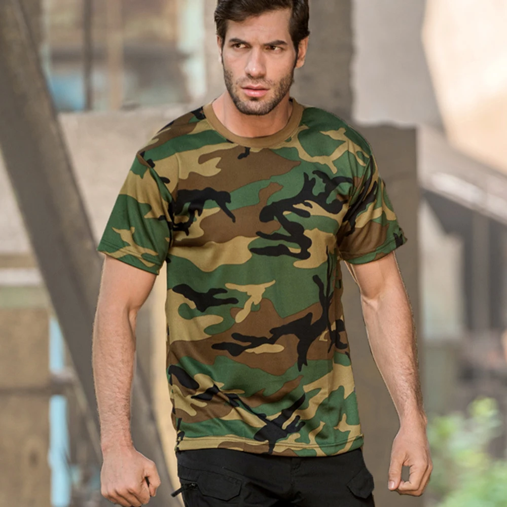 Camiseta táctica secado rápido manga corta camuflaje exterior
