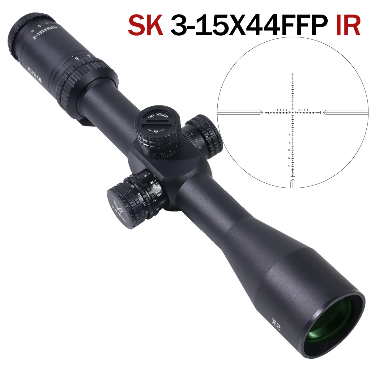 Mira táctica SK 3-15x44 FFP primera focal iluminación roja caza airsoft - imagen 2