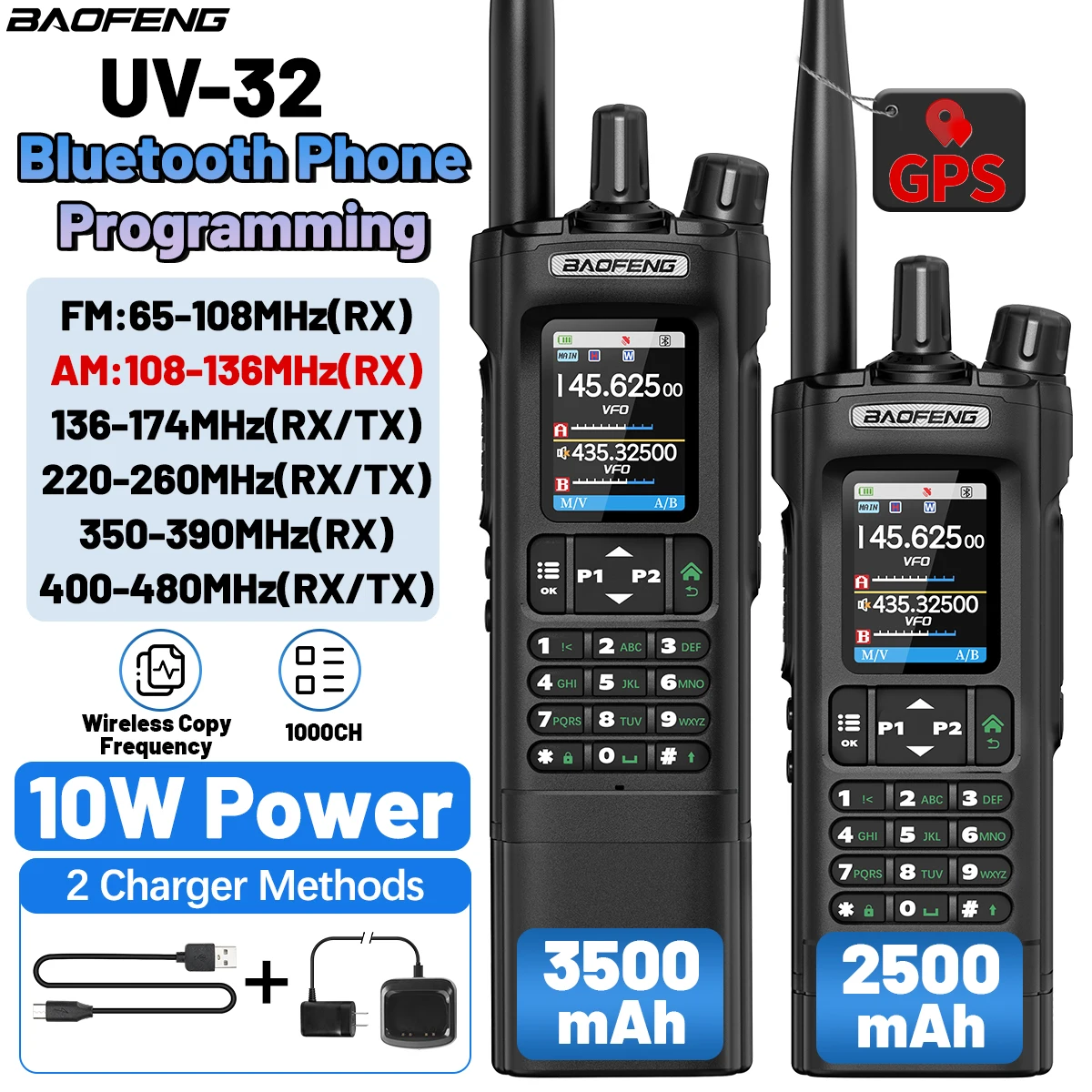 BAOFENG UV-32 Walkie talkie con GPS y programación Bluetooth