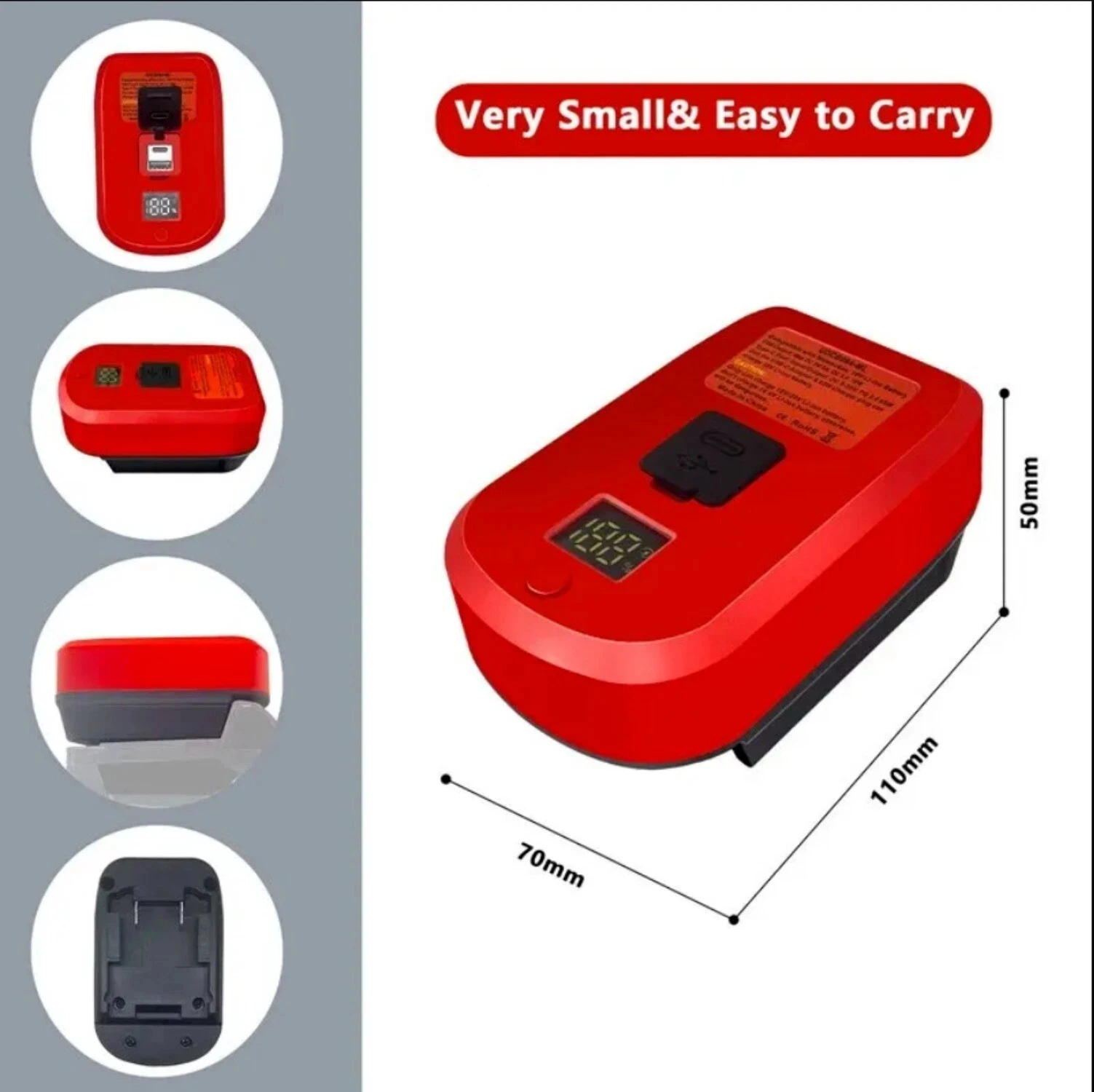 Adaptador USB-C batería Makita Bosch Milwaukee DeWalt carga rápida - imagen 3