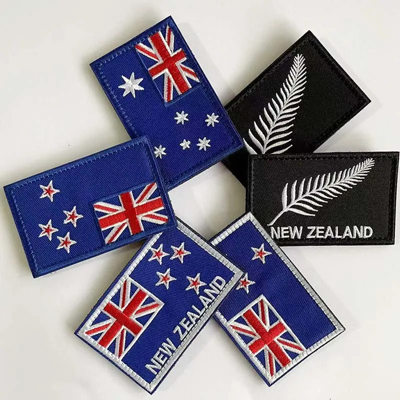 Parche bordado bandera Nueva Zelanda helecho plateado velcro mochila - imagen 3