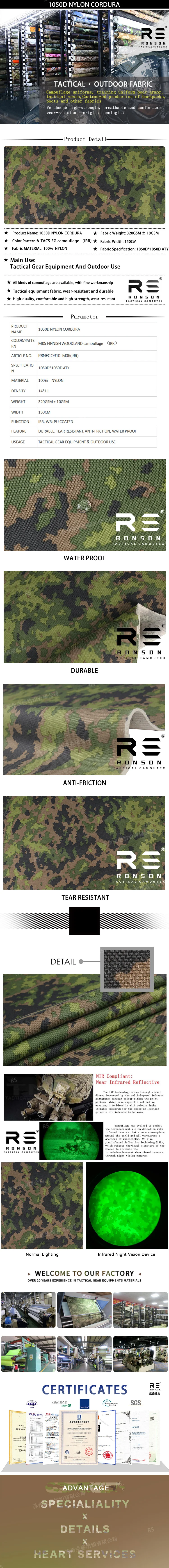 Tela camuflaje finlandés M05 en Cordura 1050D con acabado impermeable