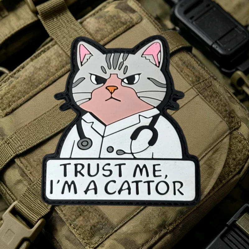 Parche táctico PVC Cattor gato con velcro para mochila