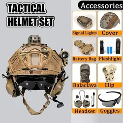 Casco táctico airsoft ligero con auriculares e gafas de protección