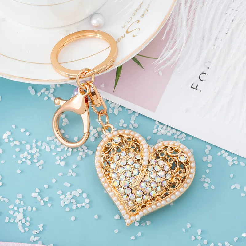 Llavero corazón strass perla dorado – Charm bolso mujer - imagen 2