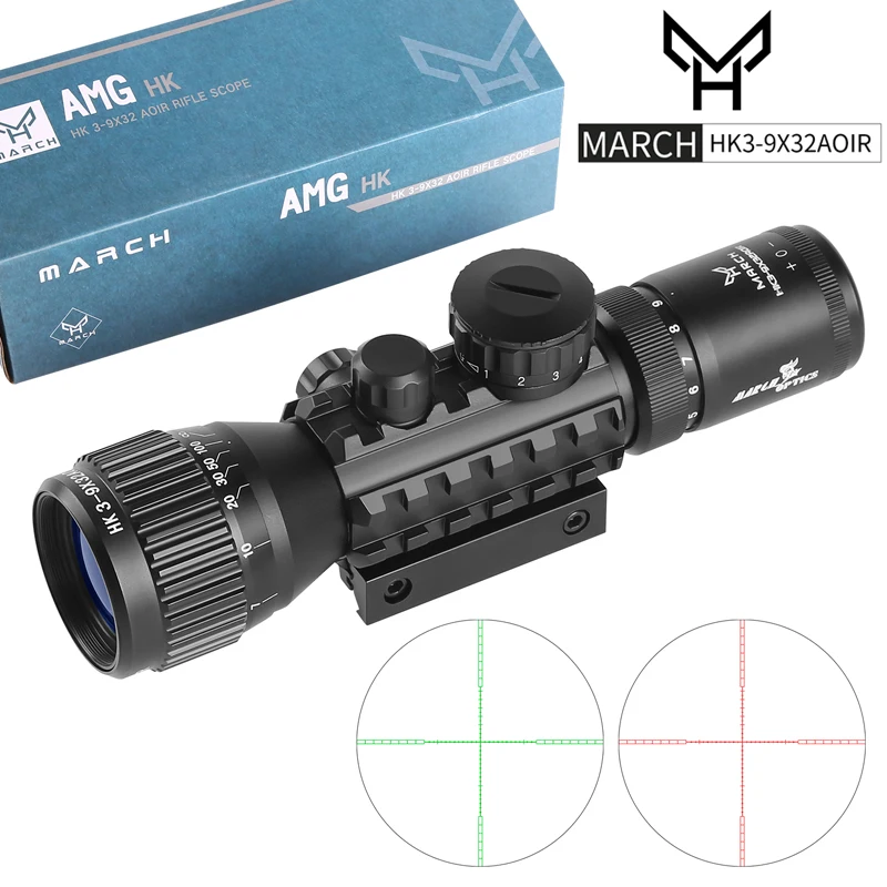 HK AOIR mira telescópica táctica retícula cruzada roja/verde iluminada