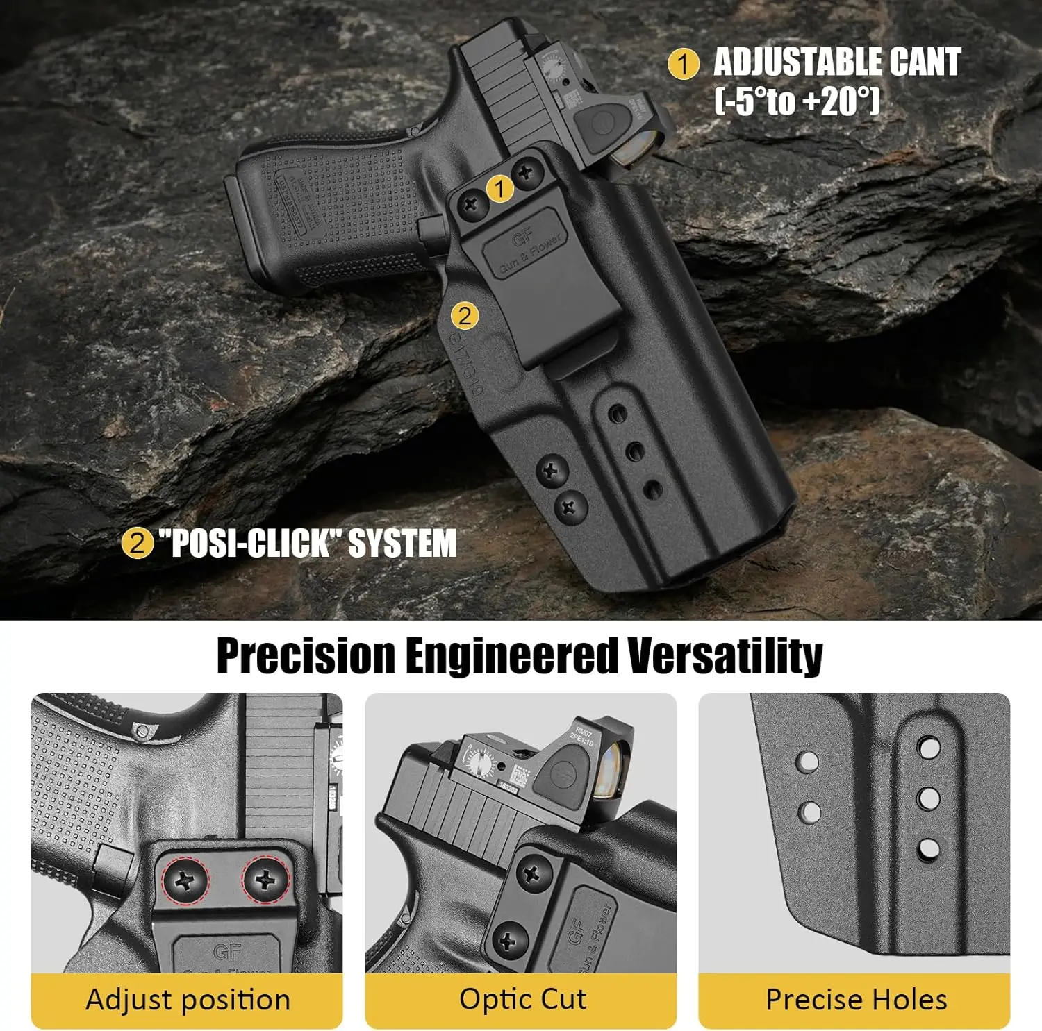 Funda IWB Glock para porte oculto, mano derecha, ajustable