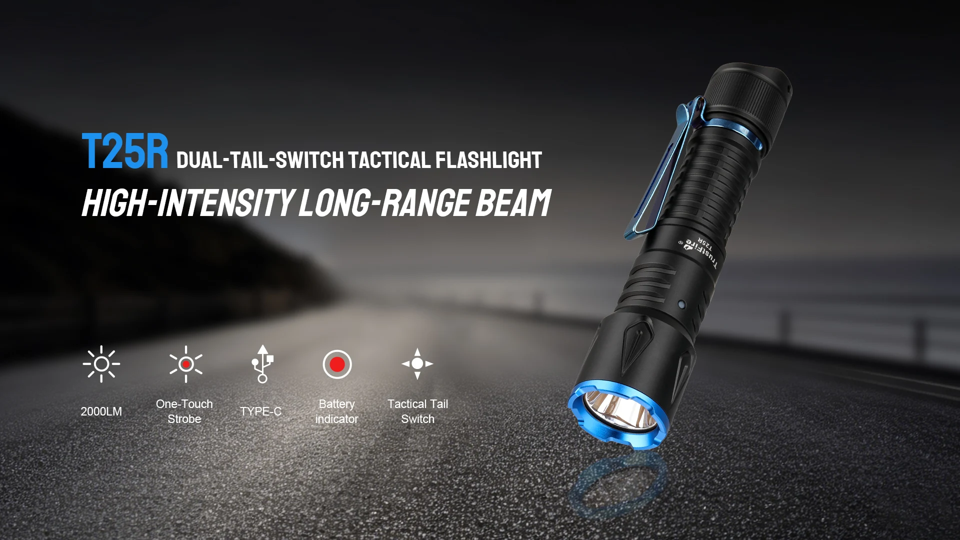 Linterna Táctica Trustfire T25R con haz potente y diseño robusto